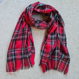 Drake's (?) Merino Wool Tartan Red Plaid Scarf